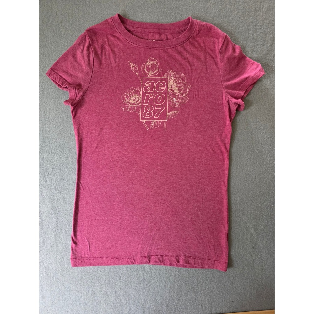 Aeropostale Classic Crew Graphic Tee Pink Floral Aero 87 Short Sleeve Medium